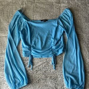 Ambiance Light Blue Off-Shoulder Blouse